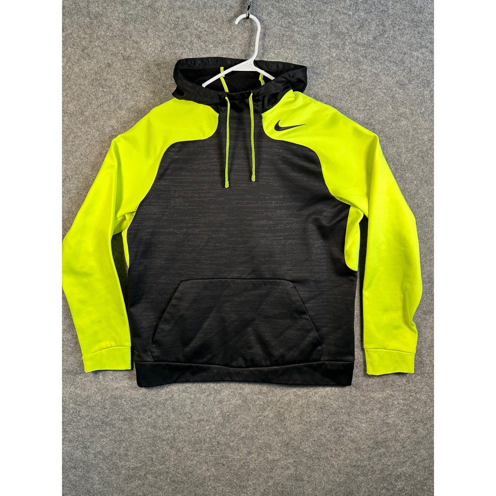 Nike Therma-FIT Hoodie Mens Large Black Neon Yellow Training Pullover 669981-010